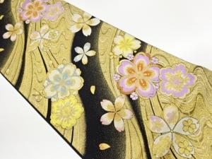 曲線に桜模様織出し袋帯